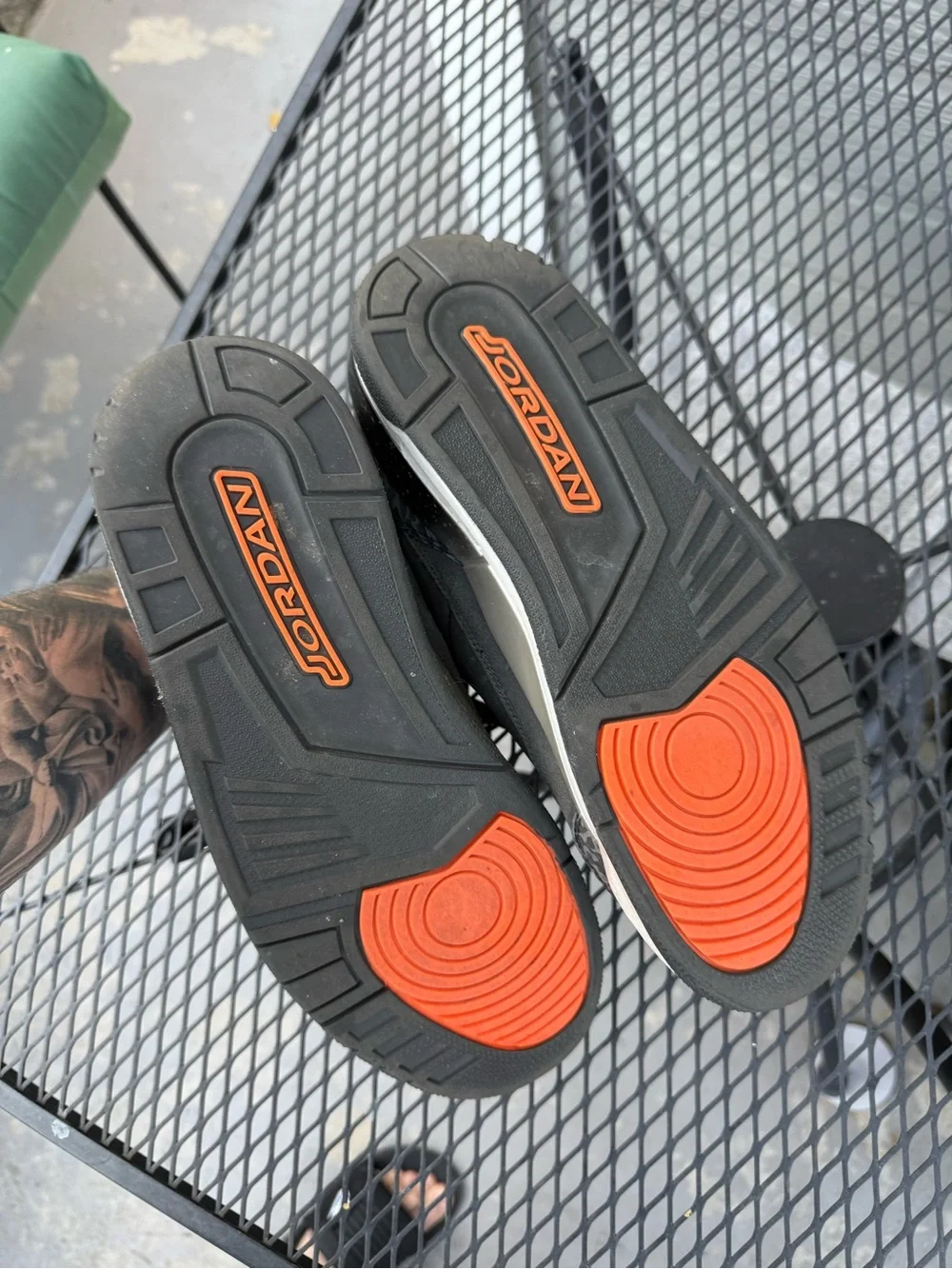 Jordan Men’s Grey and Black Sneakers with Orange Jumpman